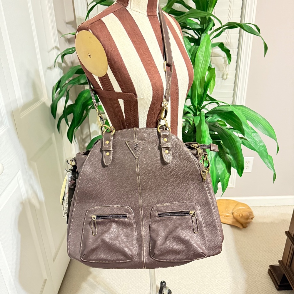 Browning Concealed Carry Purse Brown Leather 14” X 15” X 6” Camo Inside NWT